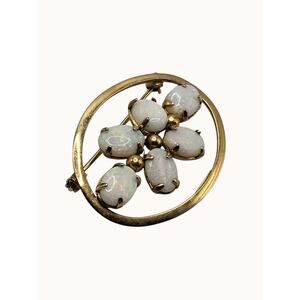 Vintage 1/20 12K GF Opal Glass Floral Circle Brooch Gold Filled